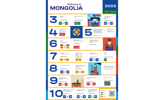 Монгол Улсын Засгийн газар 2023-2025 оныг "Монголд зочлох жил" болгон зарласан. Энэ хүрээнд Монгол Улсад 2023 онд зохион байгуулах олон улсын арга хэмжээний хуанлийг танилцуулж байна.